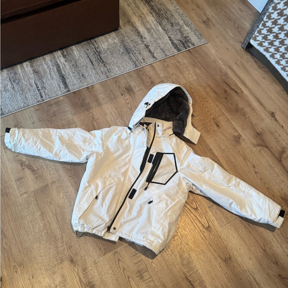 Ski Jacket- used for one season, white, lots of pockets